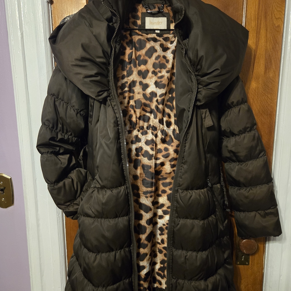 Ladies Chocolate Puffer Coat - Brown - Picture 5 of 12
